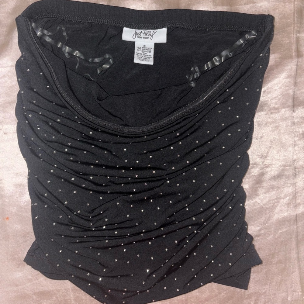 Black Rinestones Dot Tube Top